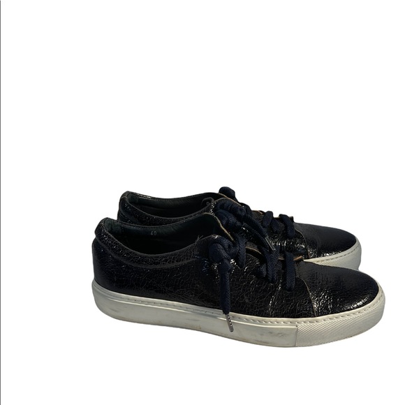 Acne Studios Navy Blue Crackled Shiny Leather Sneakers sz 40 (9) - Picture 2 of 7